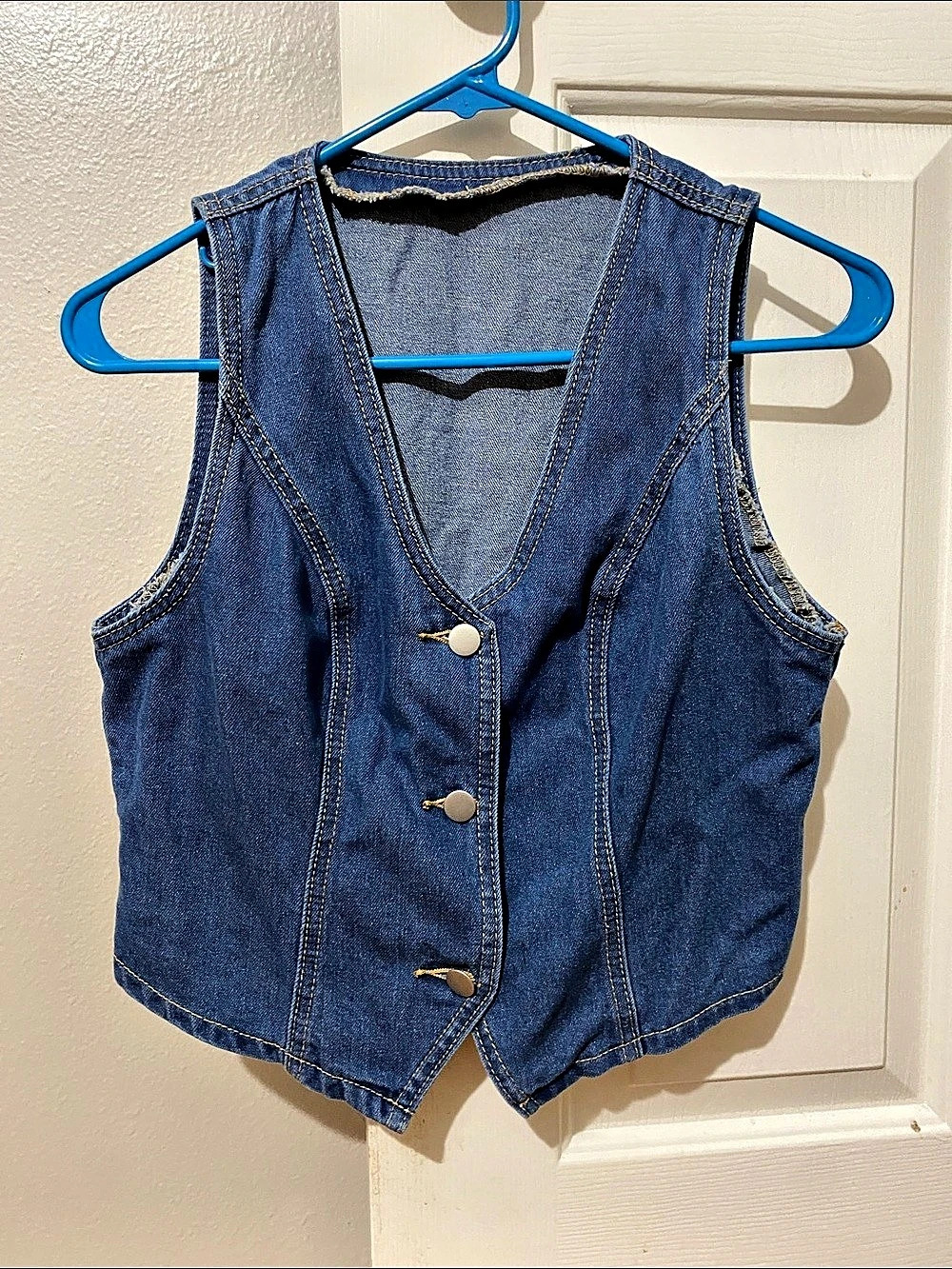 SHEIN Button Front Crop Denim Vest Women's Medium Blue